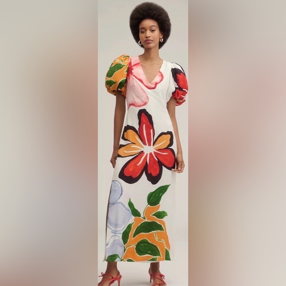 Anthropologie Puff-sleeve A-line Maxi Dress | NWT | Sz XS - Picture 1 of 8